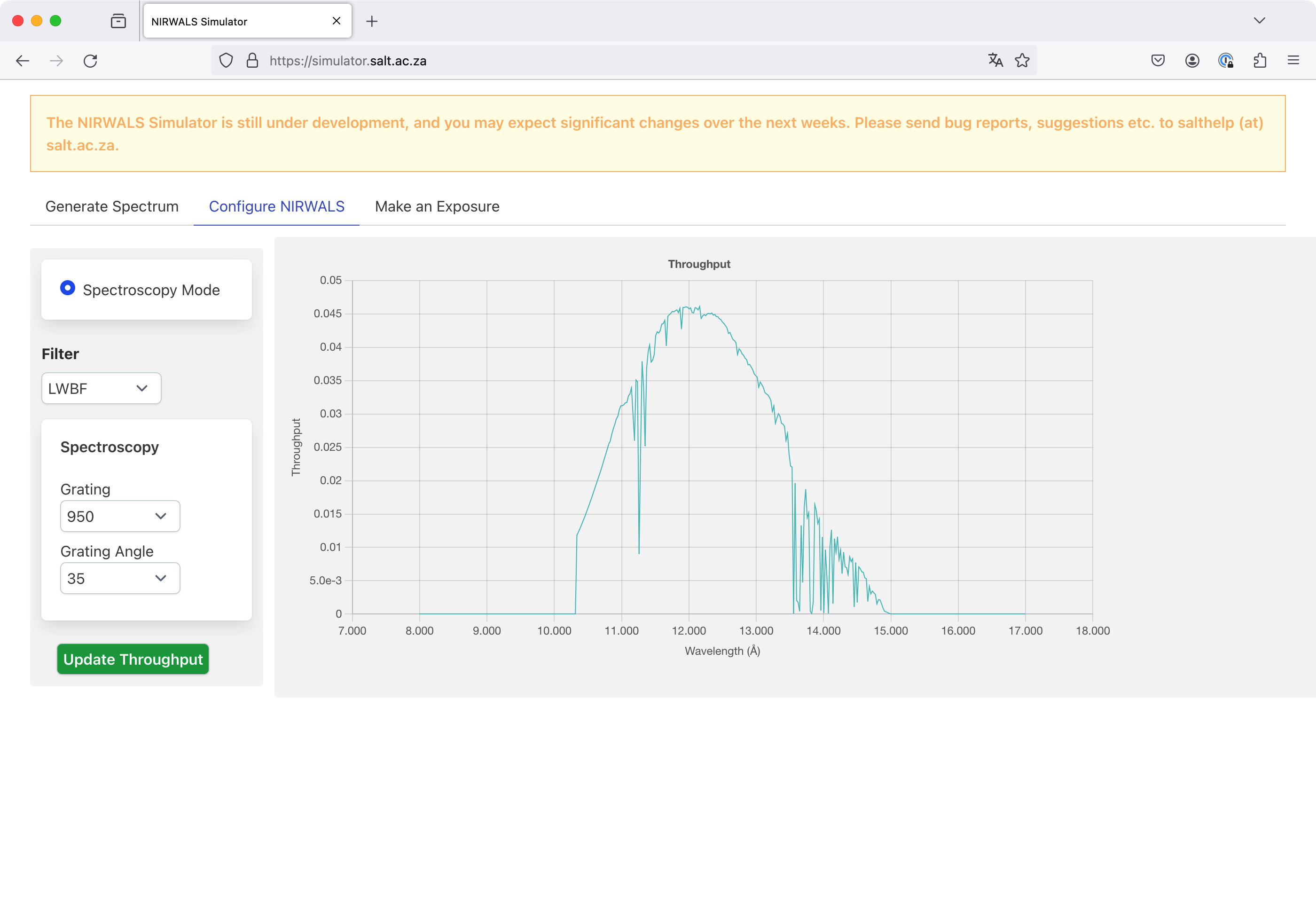 The Configure NIRWALS tab with plots shown.