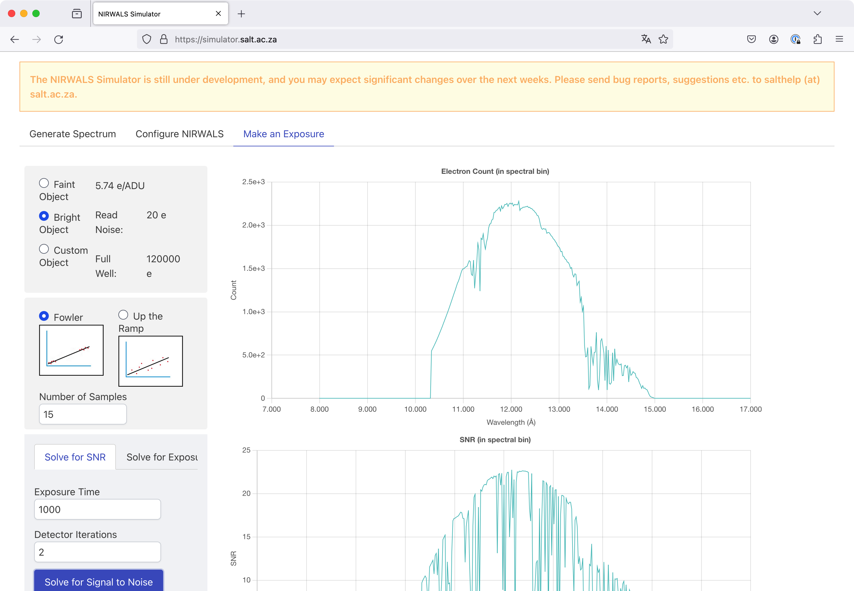 The Make an Exposure tab with plots shown.